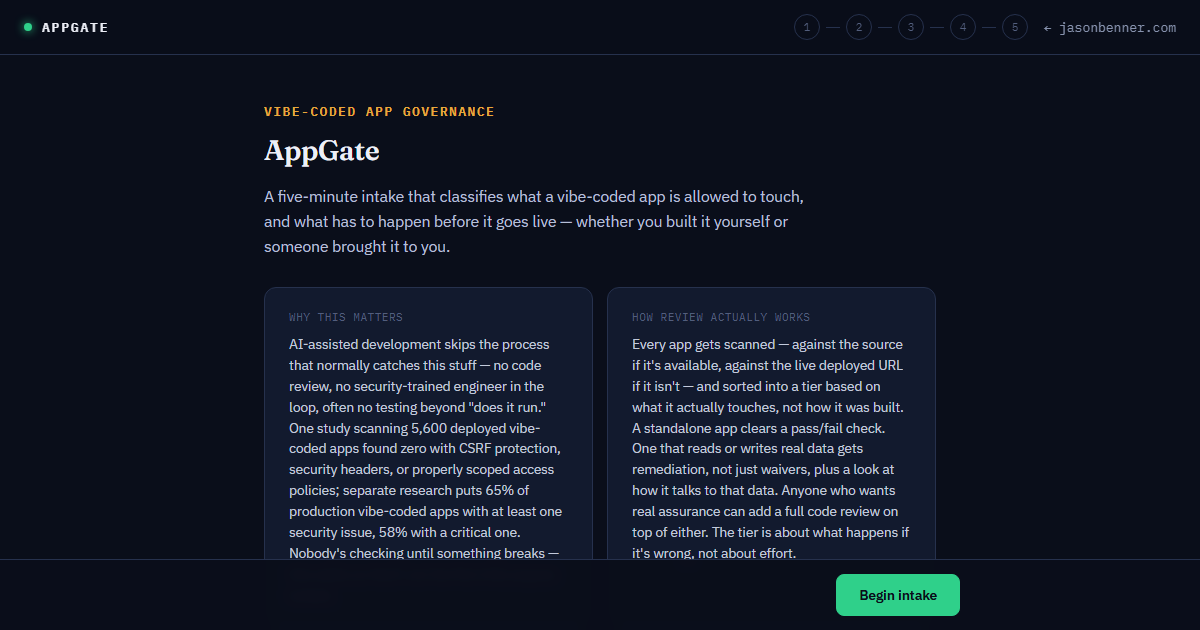 AppGate — vibe-coded app governance intake tool